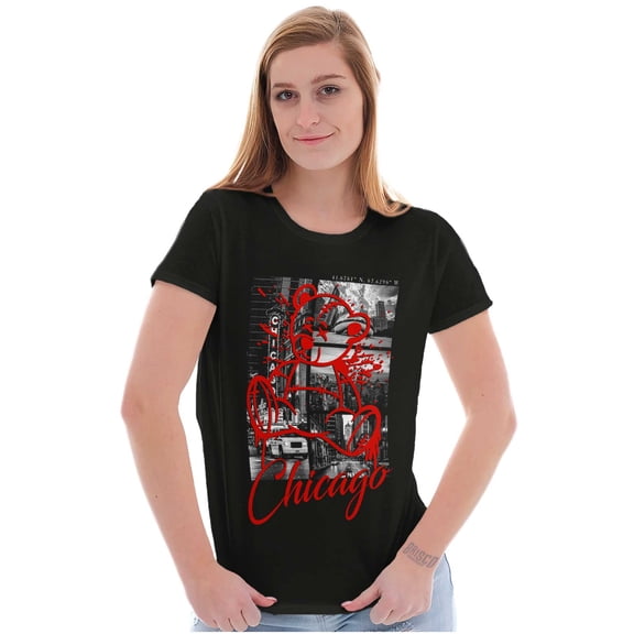 Chicago Illinois Teddy Bear Graffiti Womens Slim Fit Graphic Tee Brisco Brands L