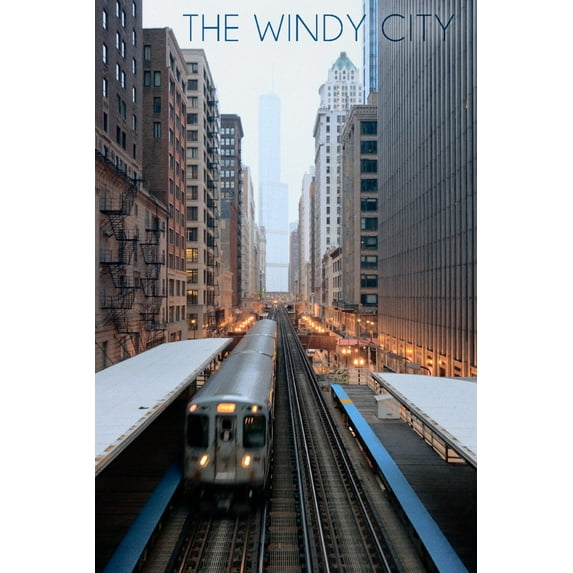 Chicago, Illinois, The Windy City, L Train (9x12 Wall Art Print, Home Decor)