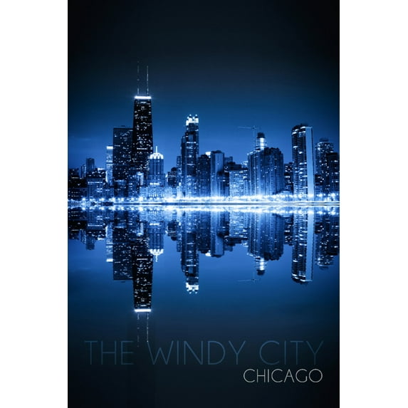 Chicago, Illinois, The Windy City, Skyline at Night (12x18 Wall Art Poster, Room Decor)