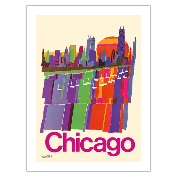 Chicago Illinois - Vintage Airline Travel Poster by David Klein c.1975 - Bamboo Fine Art 290gsm Paper (Unframed) 12x16in
