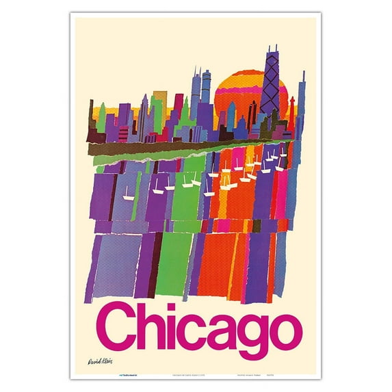 Chicago Illinois - Vintage Airline Travel Poster by David Klein c.1975 - Master Art Print (Unframed) 13in x 19in