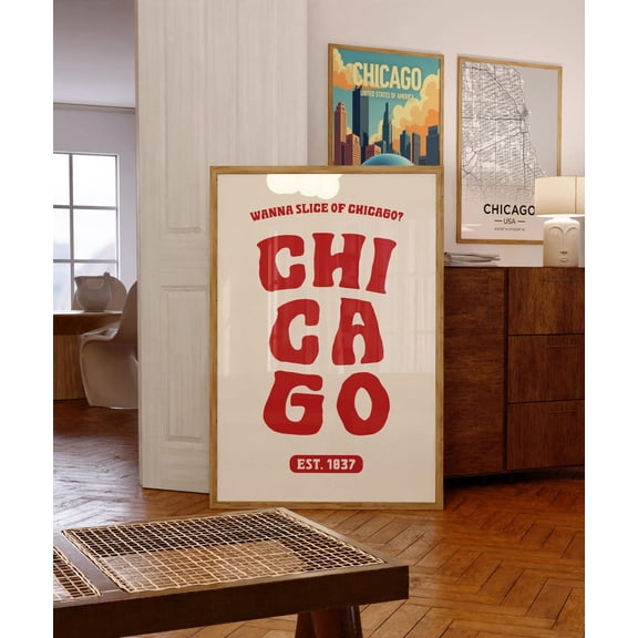Chicago Illinois Vintage Travel City Map Retro Wall Art Decor Gift Unframed Paper Print