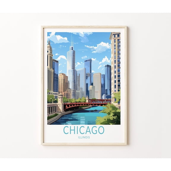 Chicago Illinois Willis Tower Urban Skyline Cityscape Wall Art, Stretched Canvas 8x10in