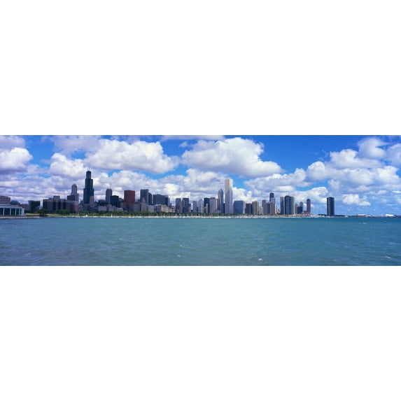 Chicago,Illinois skyline with large clouds Poster Print (27 x 9)