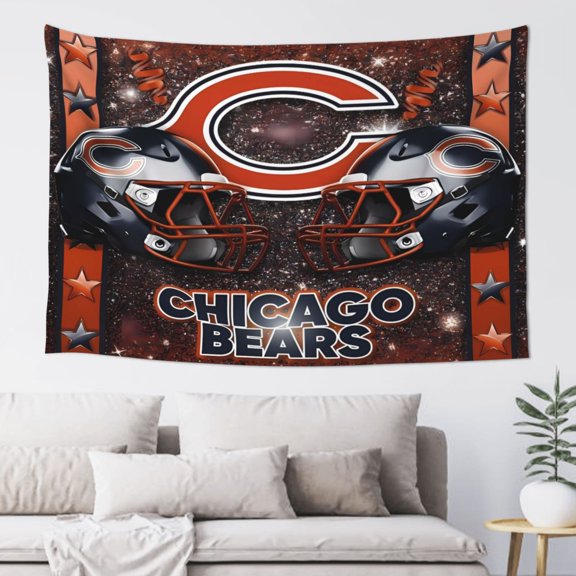 Chicago Indoor Decorative Wall Tapestry 60x40 Inch, Football Team Theme Wall Hanging Personalized Tapestry, Home Fashion Decor for Living Room, Bedroom, Kitchen, Dorm, Fan Gift