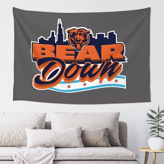 Chicago Indoor Decorative Wall Tapestry 60x40 Inch, Football Team Theme Wall Hanging Personalized Tapestry, Home Fashion Decor for Living Room, Bedroom, Kitchen, Dorm, Fan Gift