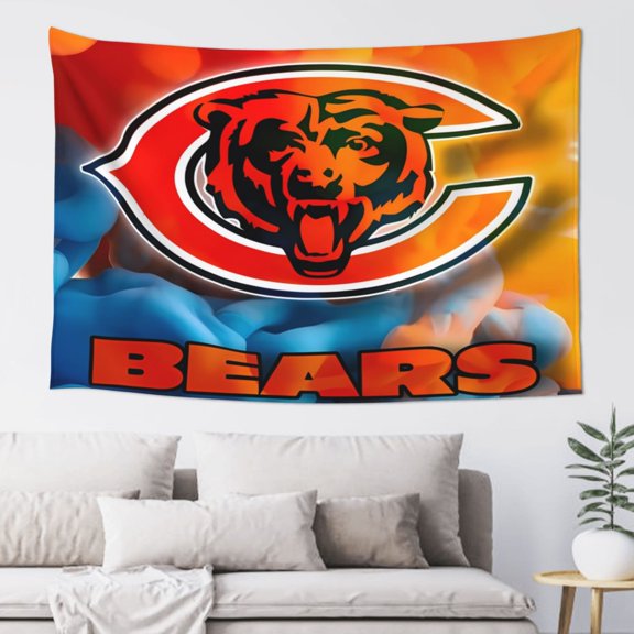 Chicago Indoor Decorative Wall Tapestry 60x40 Inch, Football Team Theme Wall Hanging Personalized Tapestry, Home Fashion Decor for Living Room, Bedroom, Kitchen, Dorm, Fan Gift