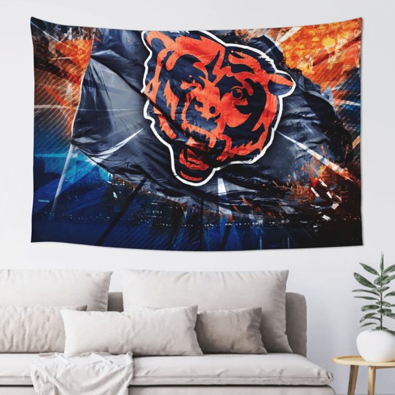 Chicago Indoor Decorative Wall Tapestry 60x40 Inch, Football Team Theme Wall Hanging Personalized Tapestry, Home Fashion Decor for Living Room, Bedroom, Kitchen, Dorm, Fan Gift