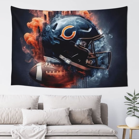 Chicago Indoor Decorative Wall Tapestry 60x40 Inch, Football Team Theme Wall Hanging Personalized Tapestry, Home Fashion Decor for Living Room, Bedroom, Kitchen, Dorm, Fan Gift
