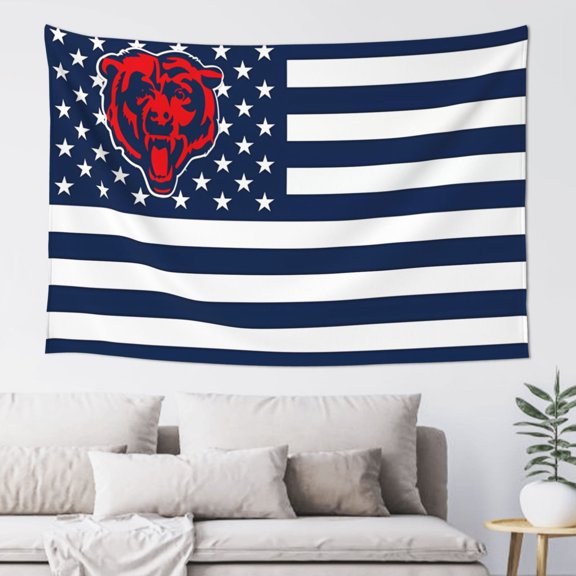 Chicago Indoor Decorative Wall Tapestry 60x40 Inch, Football Team Theme Wall Hanging Personalized Tapestry, Home Fashion Decor for Living Room, Bedroom, Kitchen, Dorm, Fan Gift