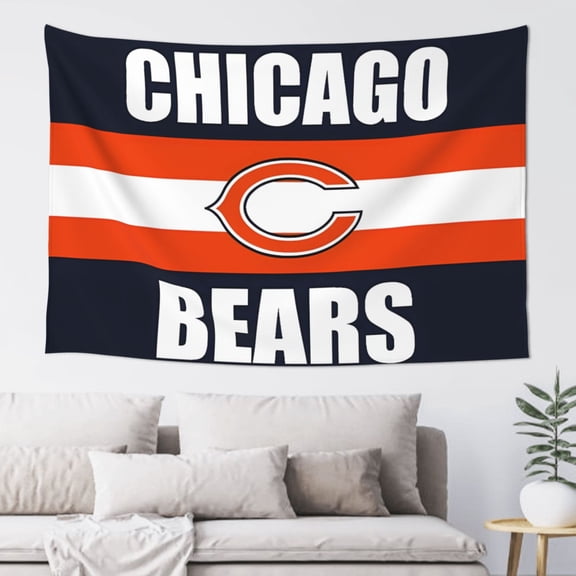 Chicago Indoor Decorative Wall Tapestry 60x40 Inch, Football Team Theme Wall Hanging Personalized Tapestry, Home Fashion Decor for Living Room, Bedroom, Kitchen, Dorm, Fan Gift