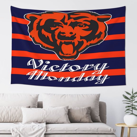 Chicago Indoor Decorative Wall Tapestry 60x40 Inch, Football Team Theme Wall Hanging Personalized Tapestry, Home Fashion Decor for Living Room, Bedroom, Kitchen, Dorm, Fan Gift