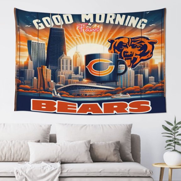 Chicago Indoor Decorative Wall Tapestry 60x40 Inch, Football Team Theme Wall Hanging Personalized Tapestry, Home Fashion Decor for Living Room, Bedroom, Kitchen, Dorm, Fan Gift