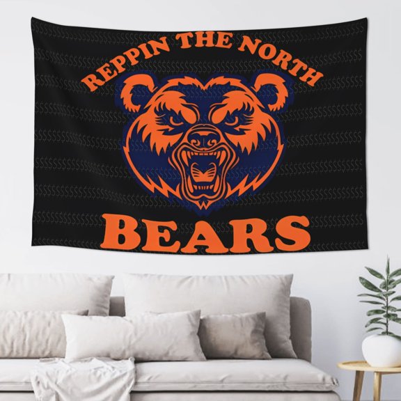 Chicago Indoor Decorative Wall Tapestry 60x40 Inch, Football Team Theme Wall Hanging Personalized Tapestry, Home Fashion Decor for Living Room, Bedroom, Kitchen, Dorm, Fan Gift