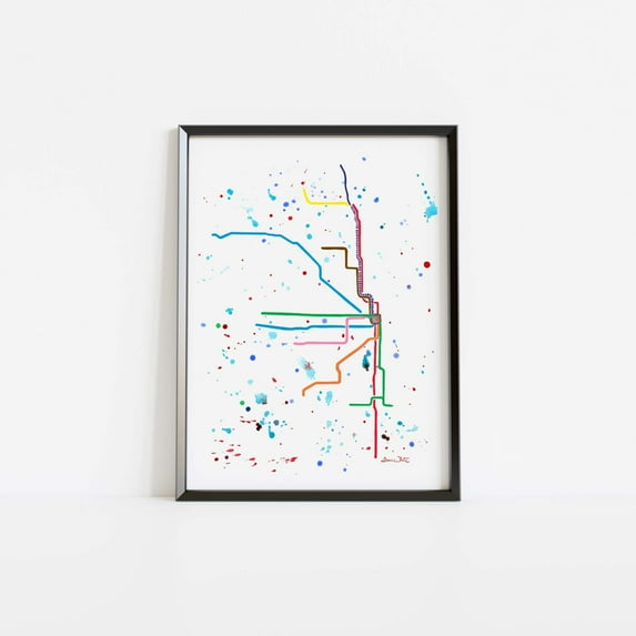 Chicago L Map 12x16 Wall Art Print Watercolor Painting