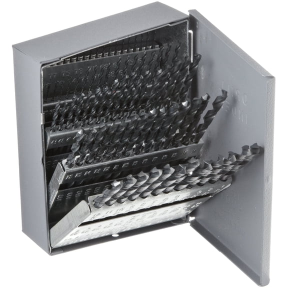 Chicago Latrobe 150 Series High-Speed Steel Jobber Length Drill Bit Set with Metal Case, Black Oxide Finish, 118 Degree Conventional Point, Wire Size, 80-piece, #80 - #1 CA3