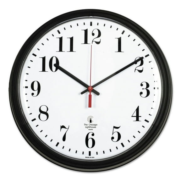 Chicago Lighthouse 67700002 13.75 in. Overall Diameter 1 AA Black Quartz Contract Clock - Black Case