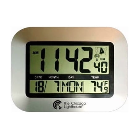 Chicago Lighthouse 9.75"" Digital Atomic Clock with Calendar and Indoor Temperat