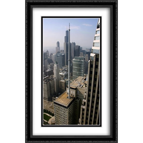 Chicago Loop Rooftops 2x Matted 26x40 Large Black Ornate Framed Art Print by The Cityscape Art Print Series