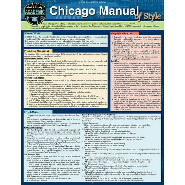 Chicago Manual Of Style Guidelines Quickstudy Laminated Guide (Other