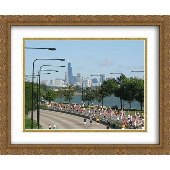 Chicago Marathon 2x Matted 34x28 Large Gold Ornate Framed Art Print by The Cityscape Art Print Series