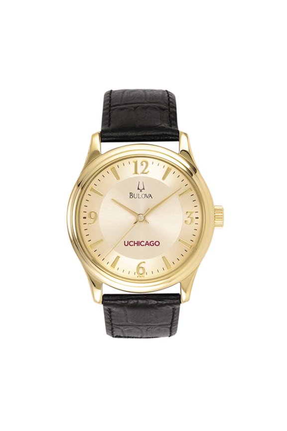 Chicago Maroons Gold-Tone Stainless Steel Watch with Black Leather