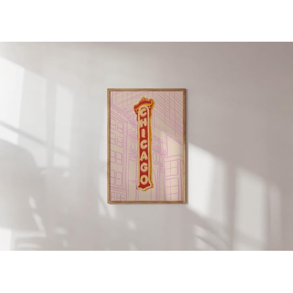 Chicago Marquee Sign Colorful Maximalist Art, Stretched Canvas 8x10in