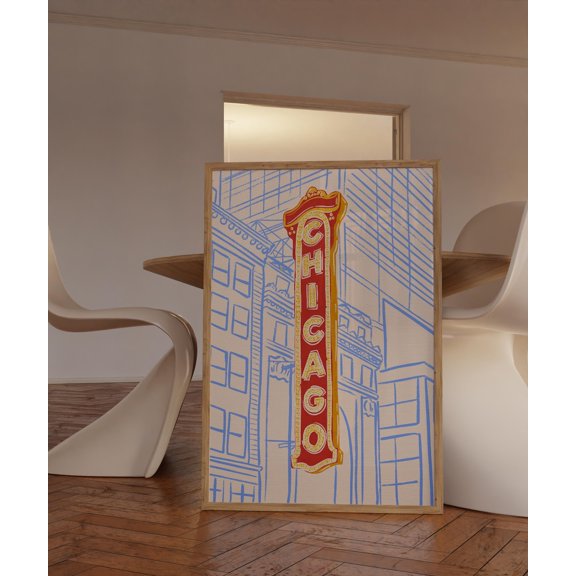 Chicago Marquee Sign Dopamine Maximalist Art, Stretched Canvas 8x10in