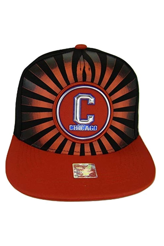 Chicago Men's Striped Cotton Patch Style Adjustable Snapback Baseball Cap (Black/Red)