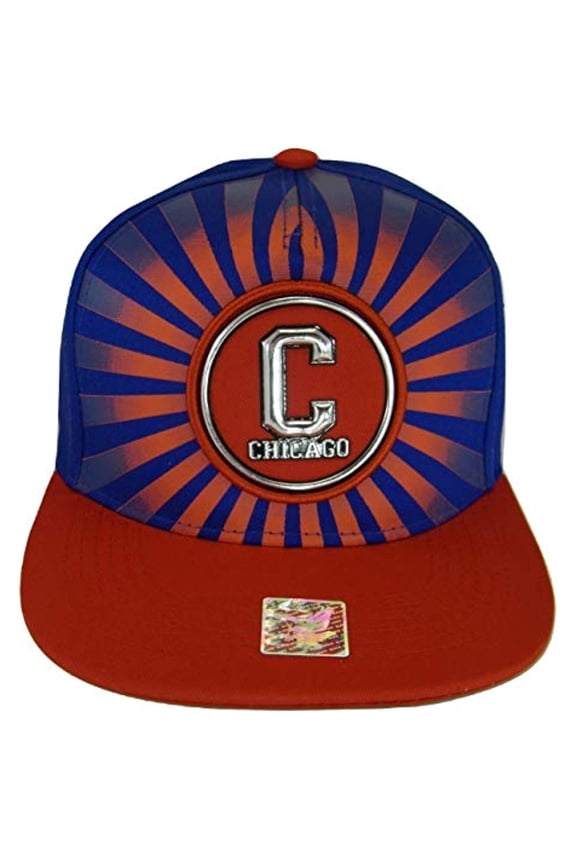 Chicago Men's Striped Cotton Patch Style Adjustable Snapback Baseball Cap (Royal/Red)