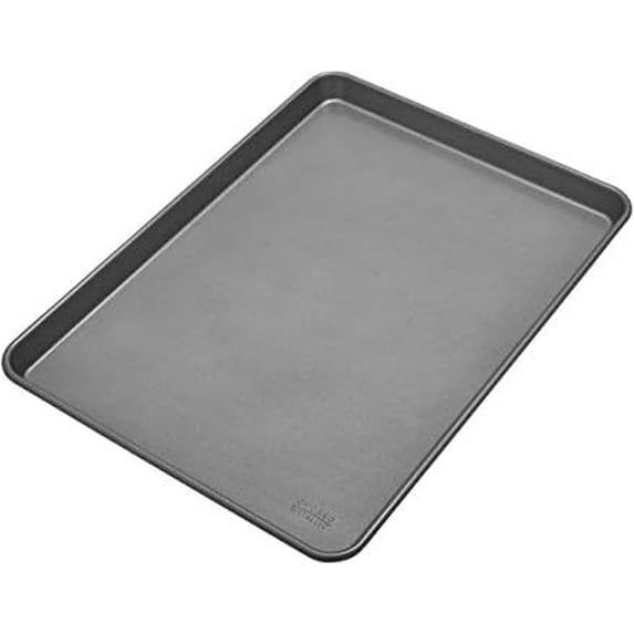 Chicago Metallic 59813 commercial non-stick jelly roll pan. Perfect for making jelly rolls, cookies, pastries, pizza, one-pot meals, roasted vegetables, etc., dimensions are 16-3/4 inches by 12 inche