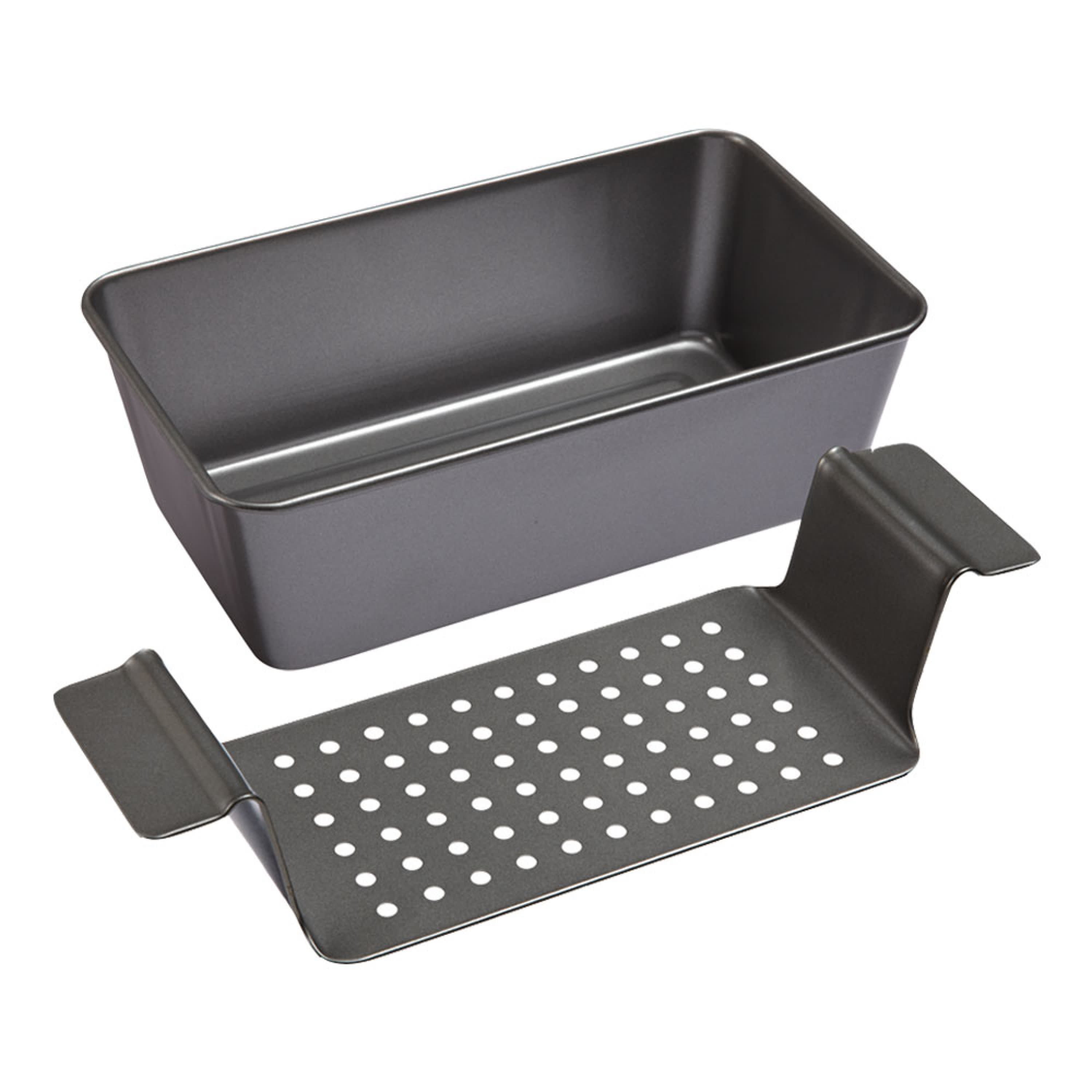 Gray Carbon Steel Non-stick Meatloaf Pan with Perforated Tray
