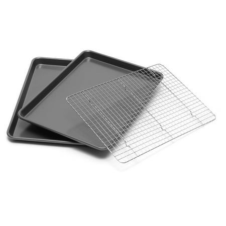 Chicago Metallic Professional Jelly Roll Pan Set of 2 with Bonus Cooling Rack 12x17 Bakeware