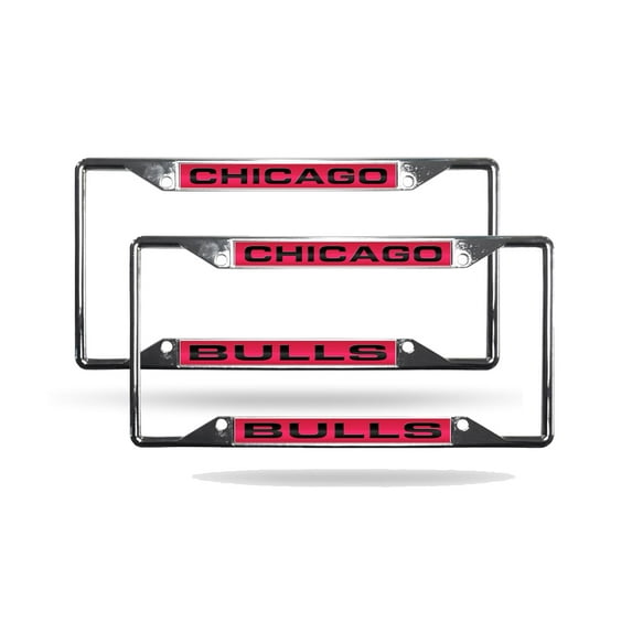 Chicago Basketball Bull's (Set of 2) All Corner EZ View Chrome Metal Laser Cut License Plate Frames