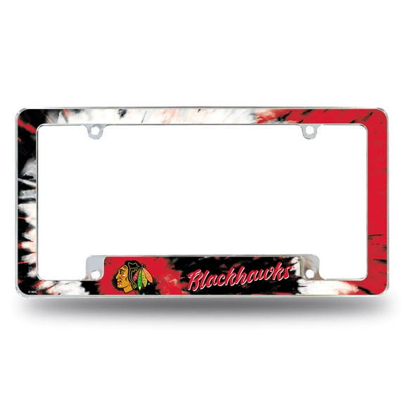 Chicago Hockey Blackhawks Chrome Metal License Plate Frame with Tie Dye Design