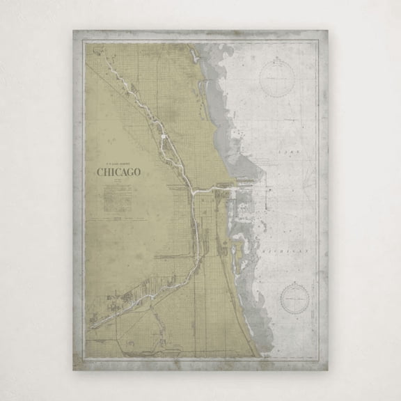 Chicago Nautical Chart Lake Michigan Early 20th Century - 24" x 32" - Print Only