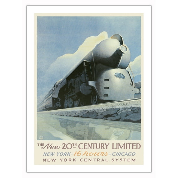 Chicago - New York Central System - The New 20th Century LTD - Vintage Railroad Travel Poster by Leslie Darrell Ragan c.1940s - Bamboo Fine Art 290gsm Paper Print (Unframed) 24x32in