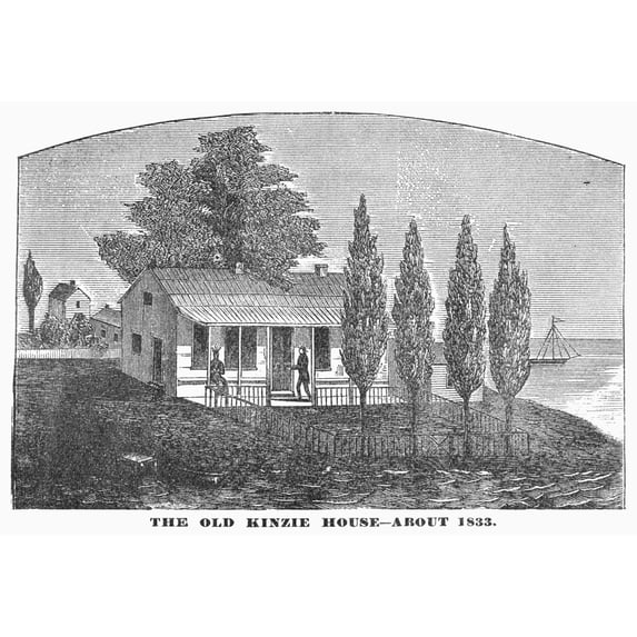 Chicago Old House 1833. Nthe Kinzie House At Chicago Illinois 1833. Wood Engraving American 1878. Print by