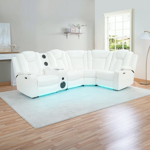 Chicago Oversized Corner Sofa-Color:White,Fabric:Air Leather,Style:5 Seater