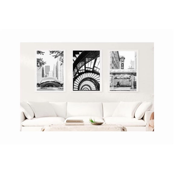Chicago Photography Print Set Chicago Gallery Wall, The Bean, Loop, Downtown, The Rookery Building, Chicago Architecture, Chicago Gift, Stretched Canvas