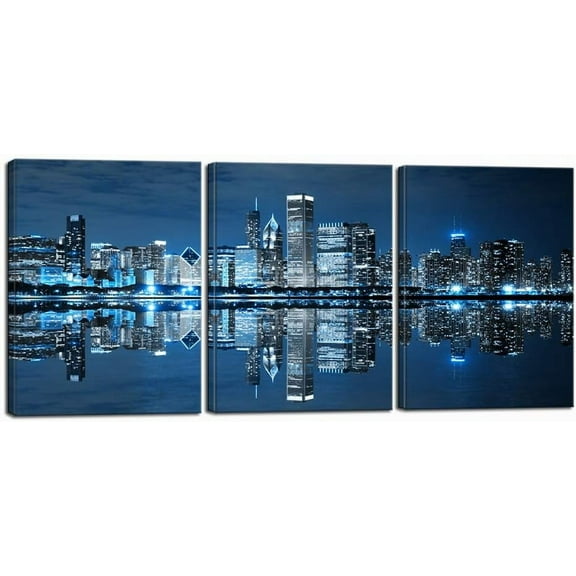 Chicago Pictures Decoration Blue Chicago Wall Art Canvas City Painting Prints Framed Modern Home Living Room Bedroom Decor