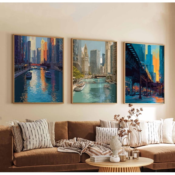 Chicago Posters Illinois Wall Art Prints Chicago Travel Poster Set City Skyline Prints Urban Architecture Posters Set 3