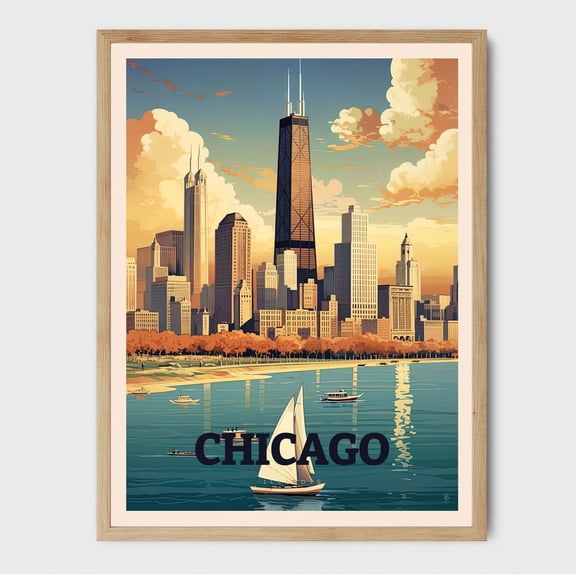 Chicago Print Wall Art Trendy Office Airbnb Home Decor Living Room Bathroom Travel Gift, Unframed Paper Print