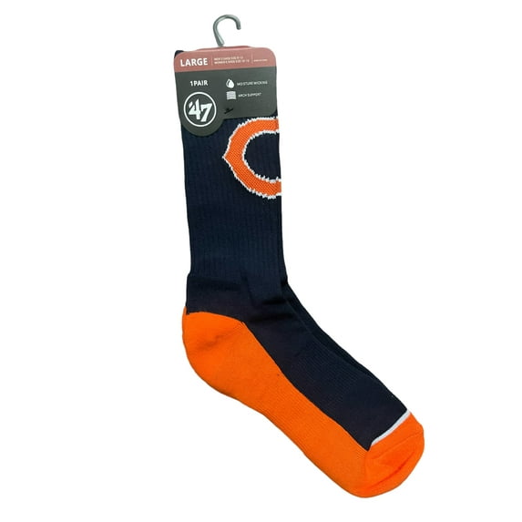 Chicago Pro Football Socks Adult Team Logo and Colors Large Crew Sport Socks Footwear for Men and Women Game Day Apparel