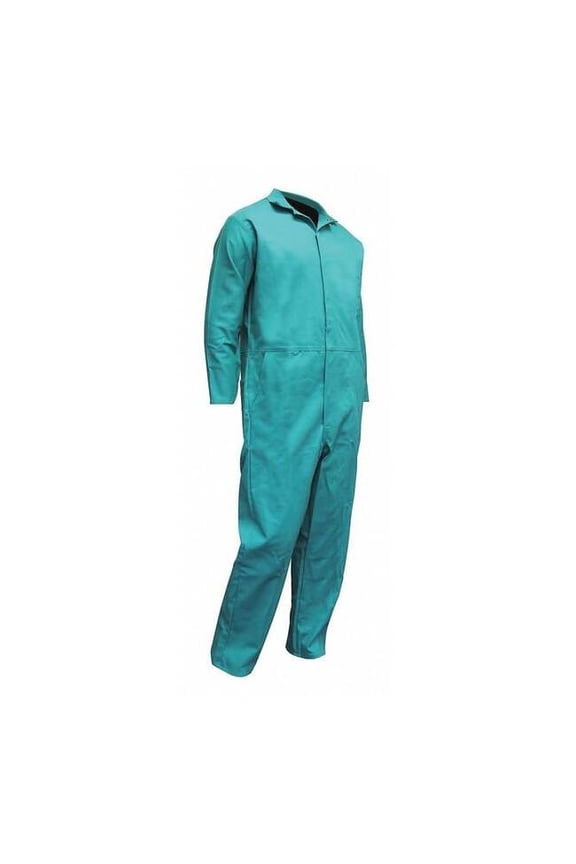Coverall, XL, 32 in Inseam, Cotton, Snap 605-GR-XL