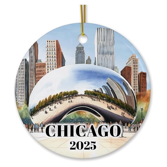 Chicago Reflective Sculpture Landmark View Christmas Ornament, 3-Inch Ceramic