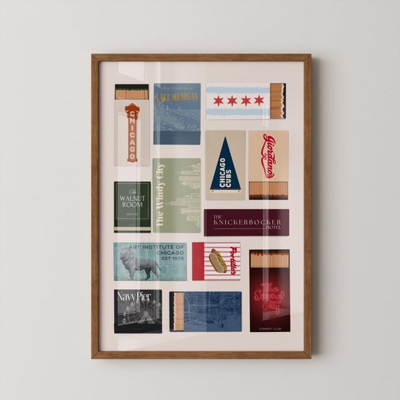 Chicago Retro Matchbox Collection Vintage Style Landmarks Art Poster 16x24 UNFRAMED