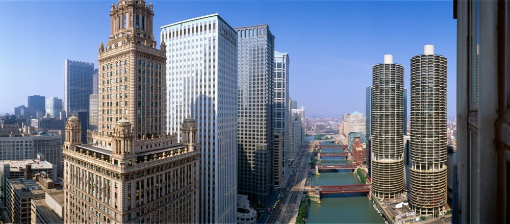 Chicago River Aerial Shot Illinois Canvas Art - Panoramic Images (27 x 9)