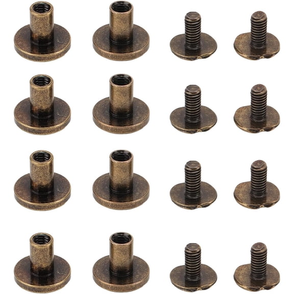 Chicago Screws 120 Set | 9.5x8mm Brass Rivets for Leather/Wood/Metal | Smooth Electroplated Finish | DIY Binding Posts with Curved Appearance (Antique Bronze)