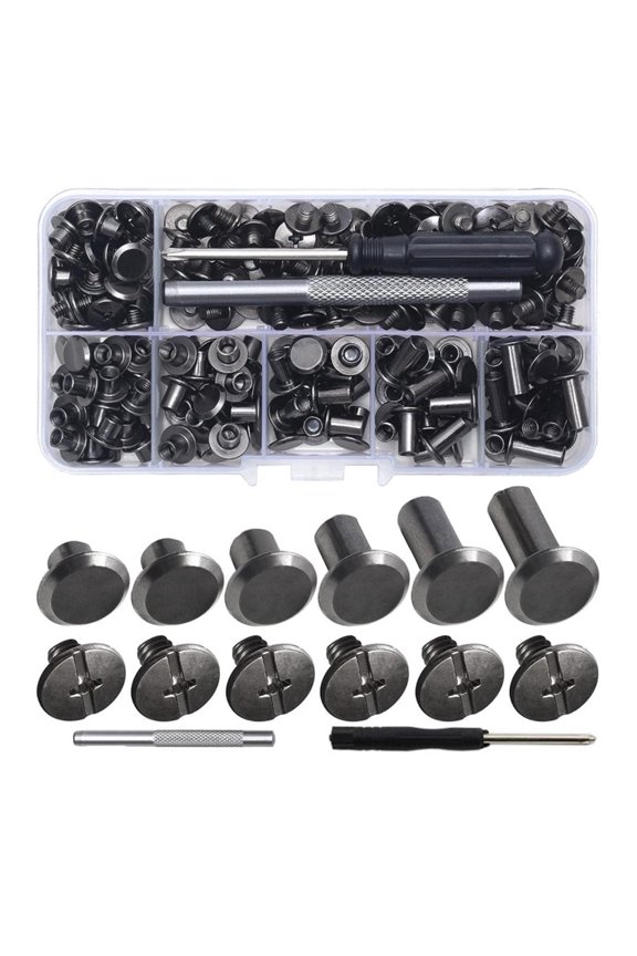 Chicago Screws Kit, Assorted Screw Rivets for Leathercraft and Repair Projects, 110 Pcs Black